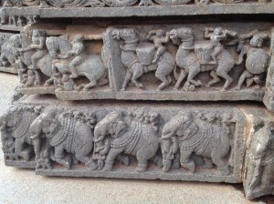 Elephant and horse carved "boarders" that band the temple structure.